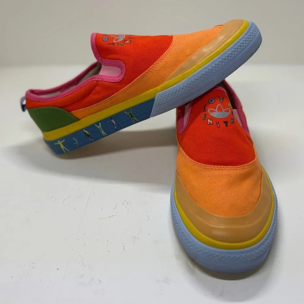 Adidas Originals Nizza Pride Slip-On Sneakers Rainbow Multicolor Men’s Size 8.5